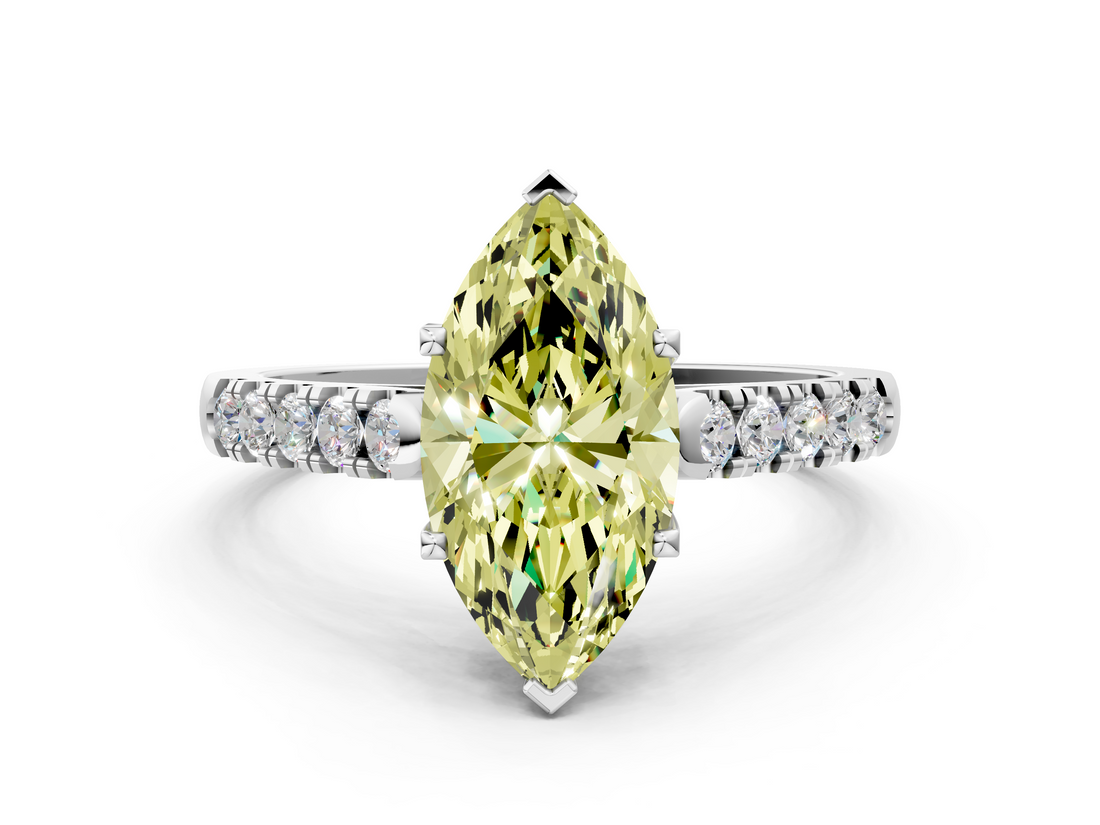 White gold Fancy Yellow Marquise  Cut Pavé Band Solitaire Ring with Four-Prong Setting_12