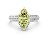White gold Fancy Yellow Marquise  Cut Pave Diamond Engagement Ring with Channel Set Band and Four-Prong Setting