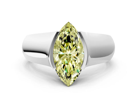 White gold Fancy Yellow Marquise Cut Solitaire Bezel Set Diamond Ring with Wide Band_12