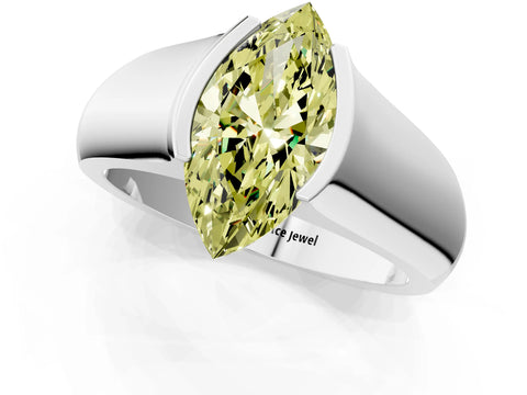 White gold Fancy Yellow Marquise Cut Solitaire Bezel Set Diamond Ring with Wide Band_13