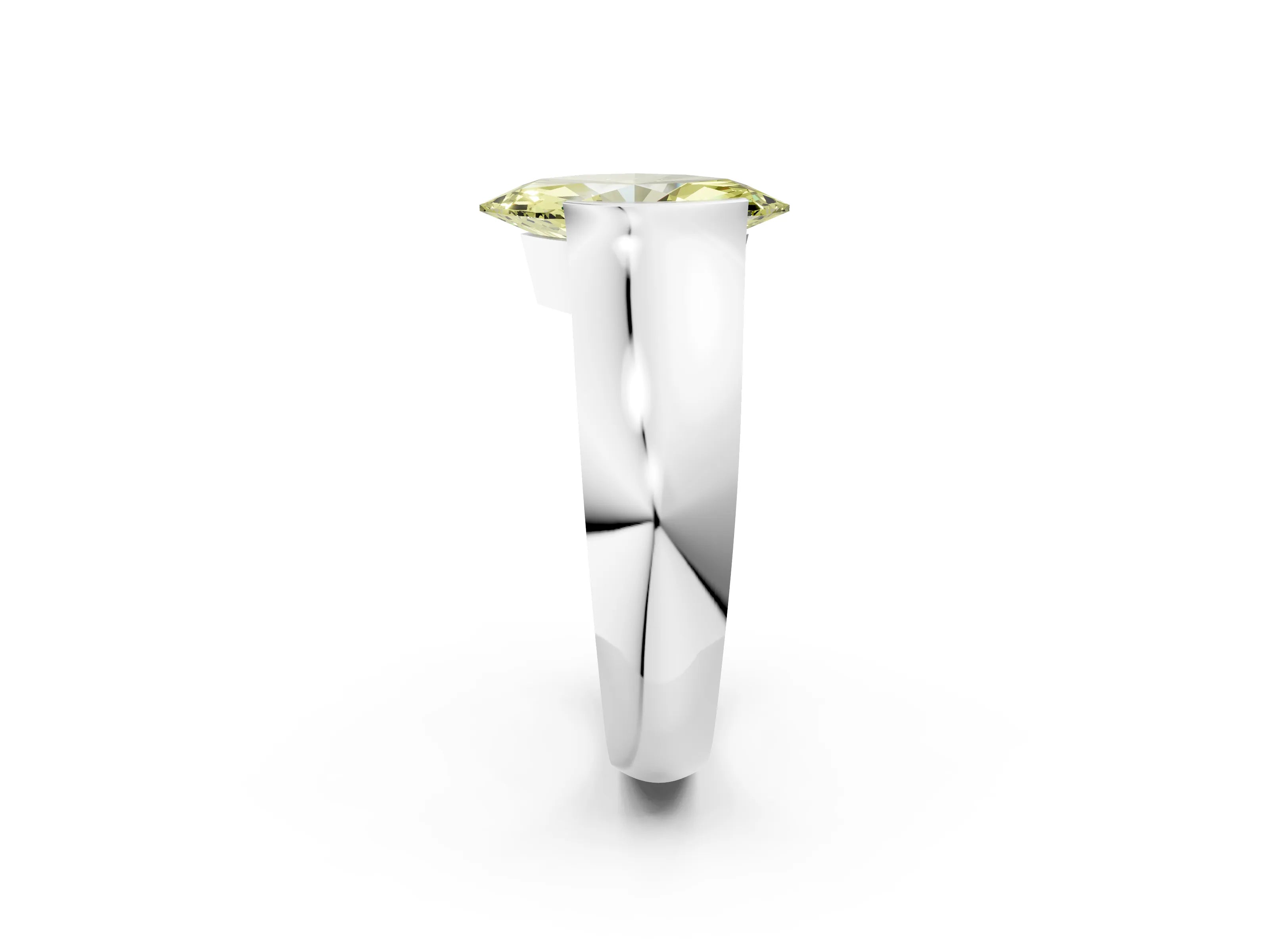 White gold Fancy Yellow Marquise Cut Solitaire Bezel Set Diamond Ring with Wide Band_14