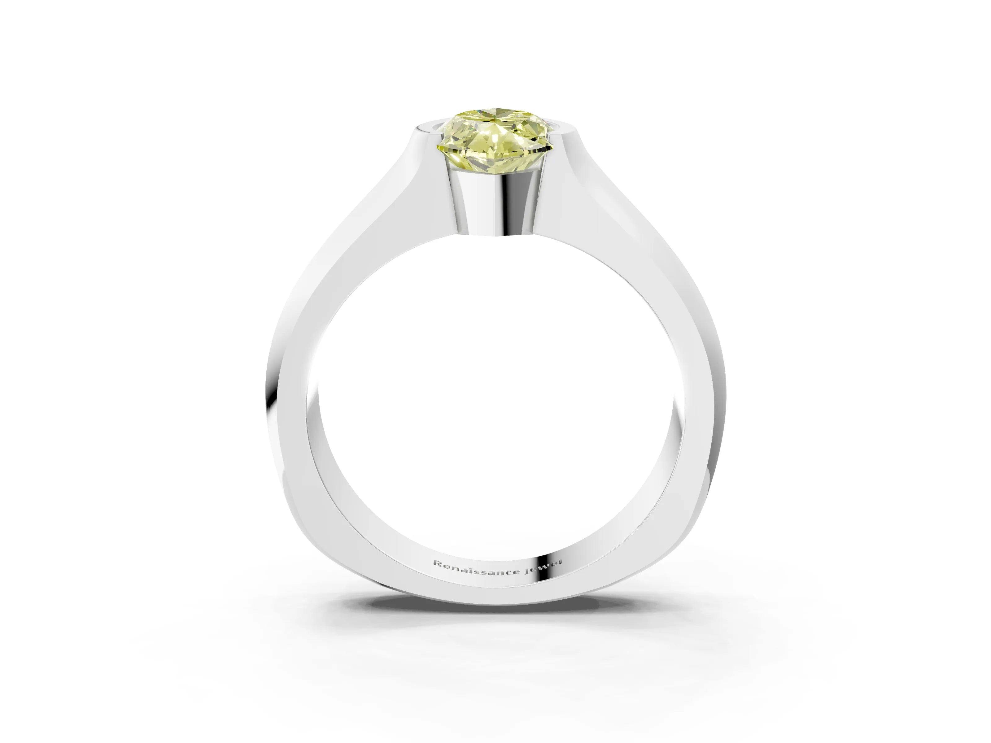 White gold Fancy Yellow Marquise Cut Solitaire Bezel Set Diamond Ring with Wide Band_15