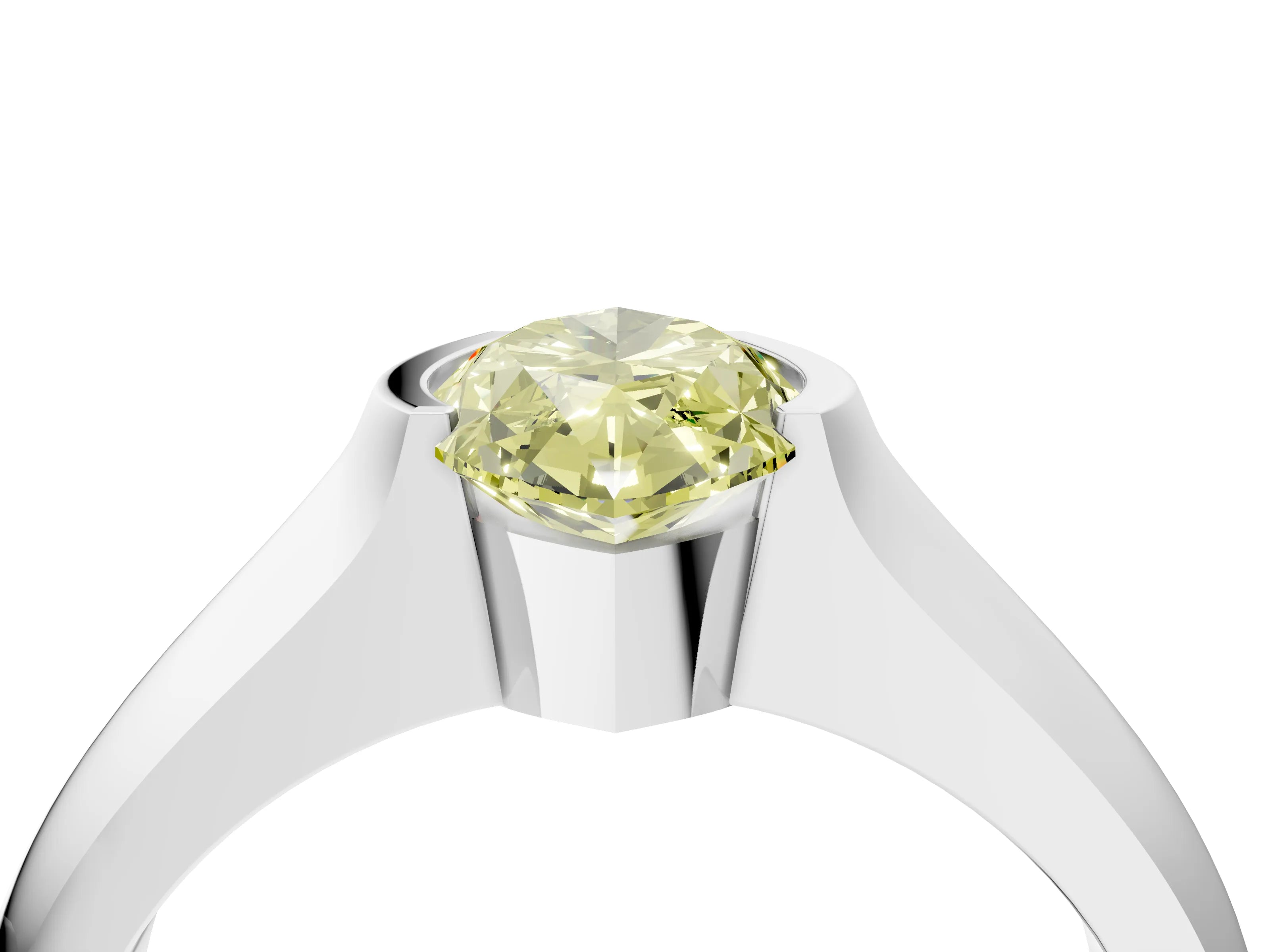 White gold Fancy Yellow Marquise Cut Solitaire Bezel Set Diamond Ring with Wide Band_16