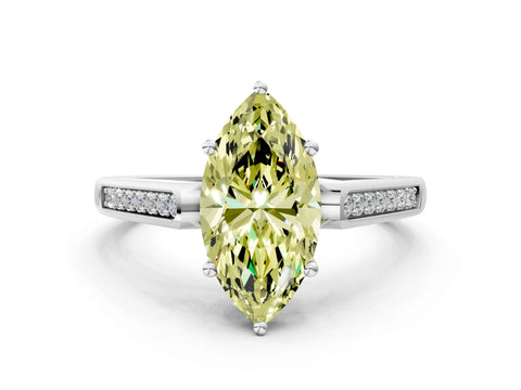 White gold Fancy Yellow Marquise Cut Solitaire Cathedral Diamond Engagement Ring with Channel-Set Band and Four-Prong Setting_15
