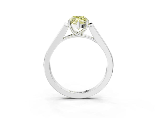 Platinum Fancy Yellow Marquise Cut Solitaire Cathedral Diamond Engagement Ring with Channel-Set Band and Four-Prong Setting