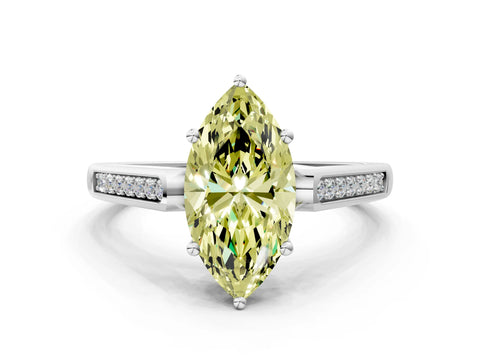 White gold Fancy Yellow Marquise Cut Solitaire Cathedral Diamond Engagement Ring with Channel-Set Band and Four-Prong Setting_3