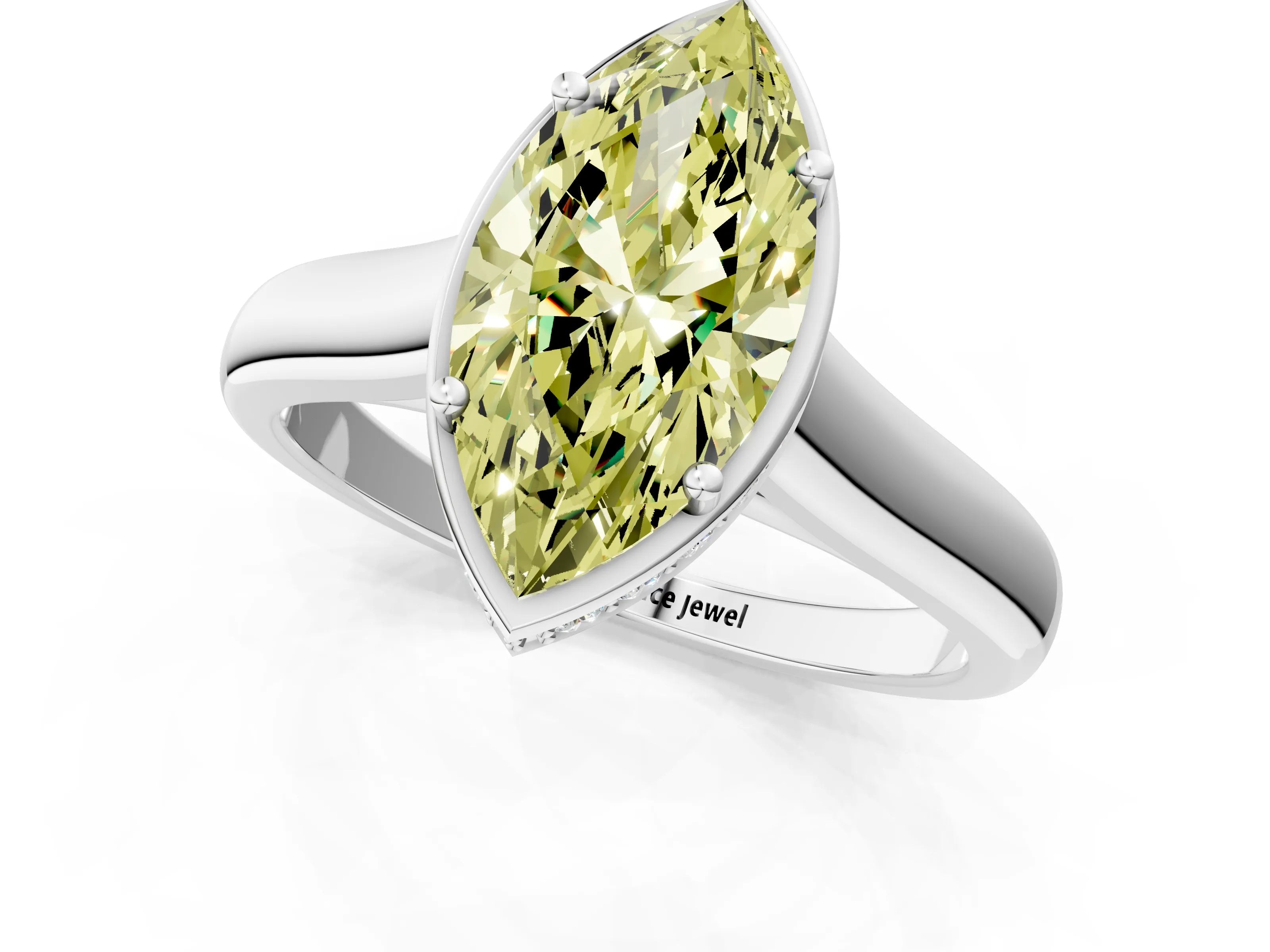White gold Fancy Yellow Marquise Cut Solitaire Diamond Engagement Ring with Four-Prong Setting and Tapered Band_1