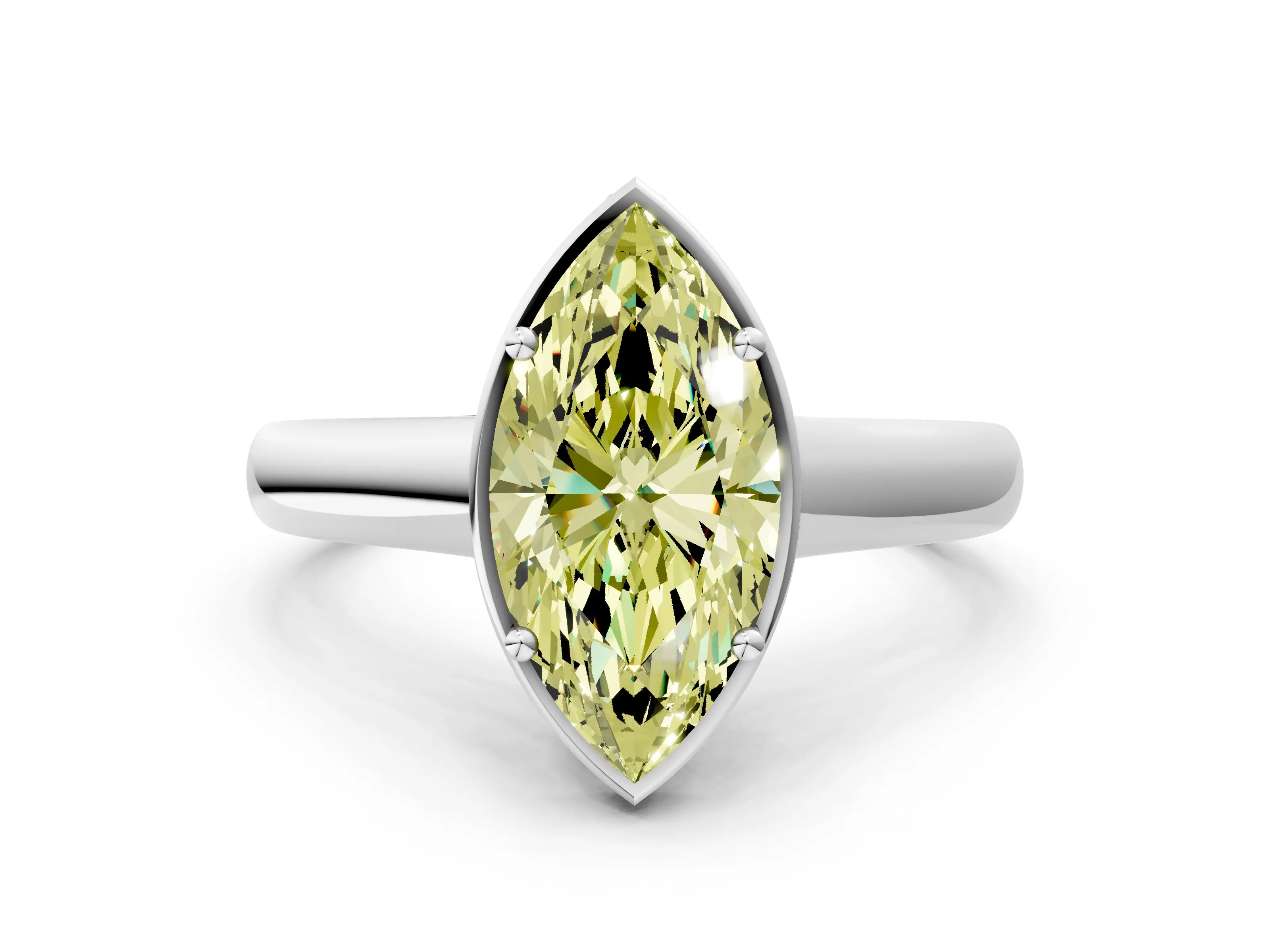 White gold Fancy Yellow Marquise Cut Solitaire Diamond Engagement Ring with Four-Prong Setting and Tapered Band_12