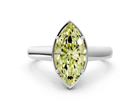 White gold Fancy Yellow Marquise Cut Solitaire Diamond Engagement Ring with Four-Prong Setting and Tapered Band_12