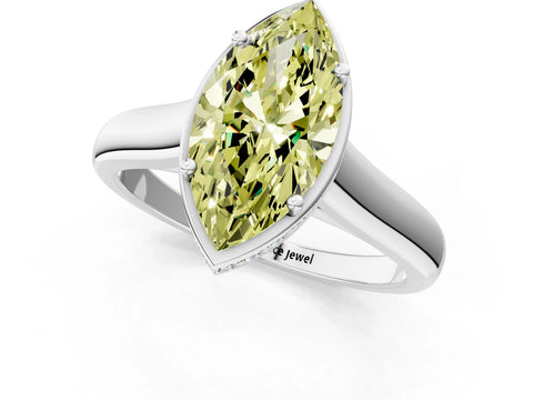 White gold Fancy Yellow Marquise Cut Solitaire Diamond Engagement Ring with Four-Prong Setting and Tapered Band_13