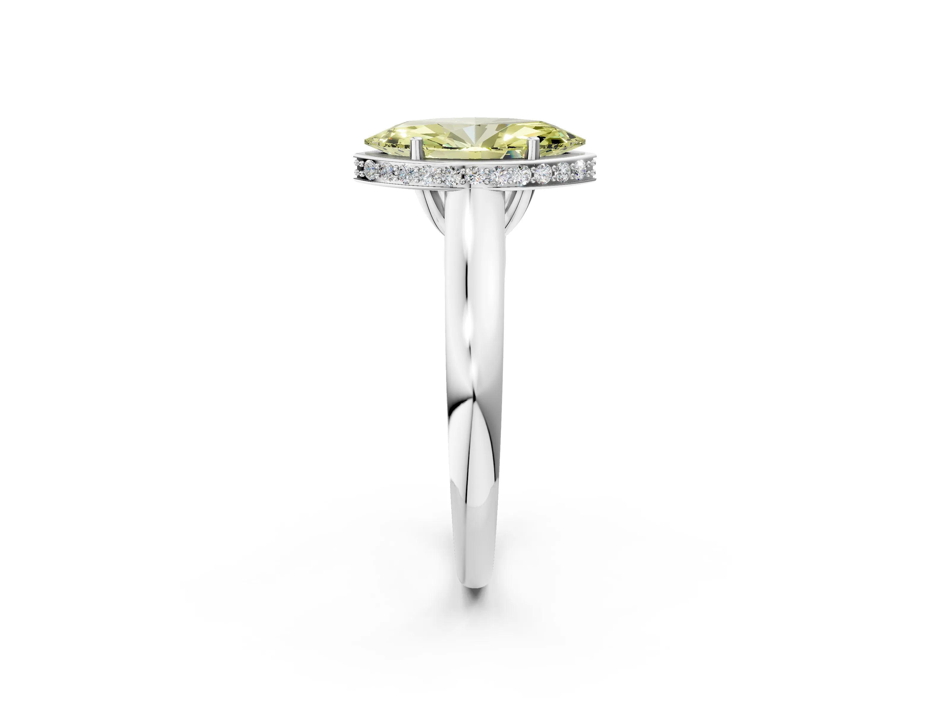 White gold Fancy Yellow Marquise Cut Solitaire Diamond Engagement Ring with Four-Prong Setting and Tapered Band_14
