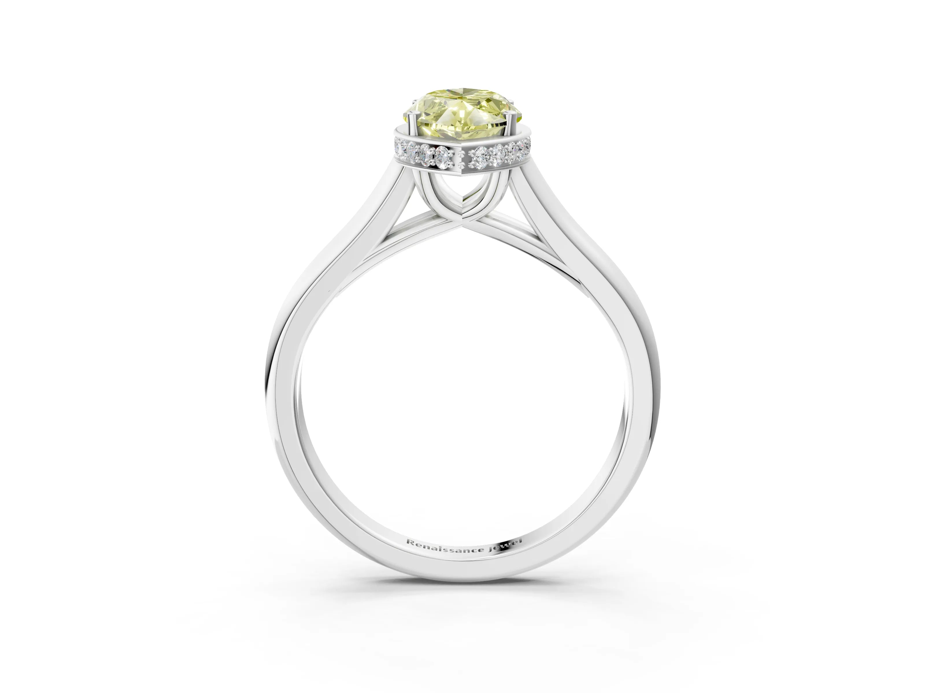 White gold Fancy Yellow Marquise Cut Solitaire Diamond Engagement Ring with Four-Prong Setting and Tapered Band_15