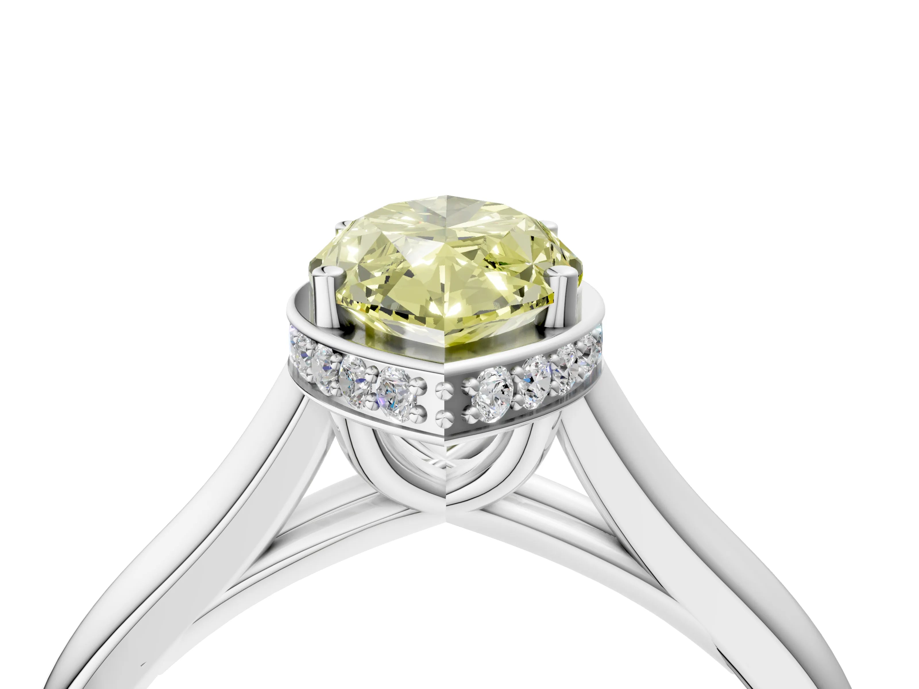 White gold Fancy Yellow Marquise Cut Solitaire Diamond Engagement Ring with Four-Prong Setting and Tapered Band_16
