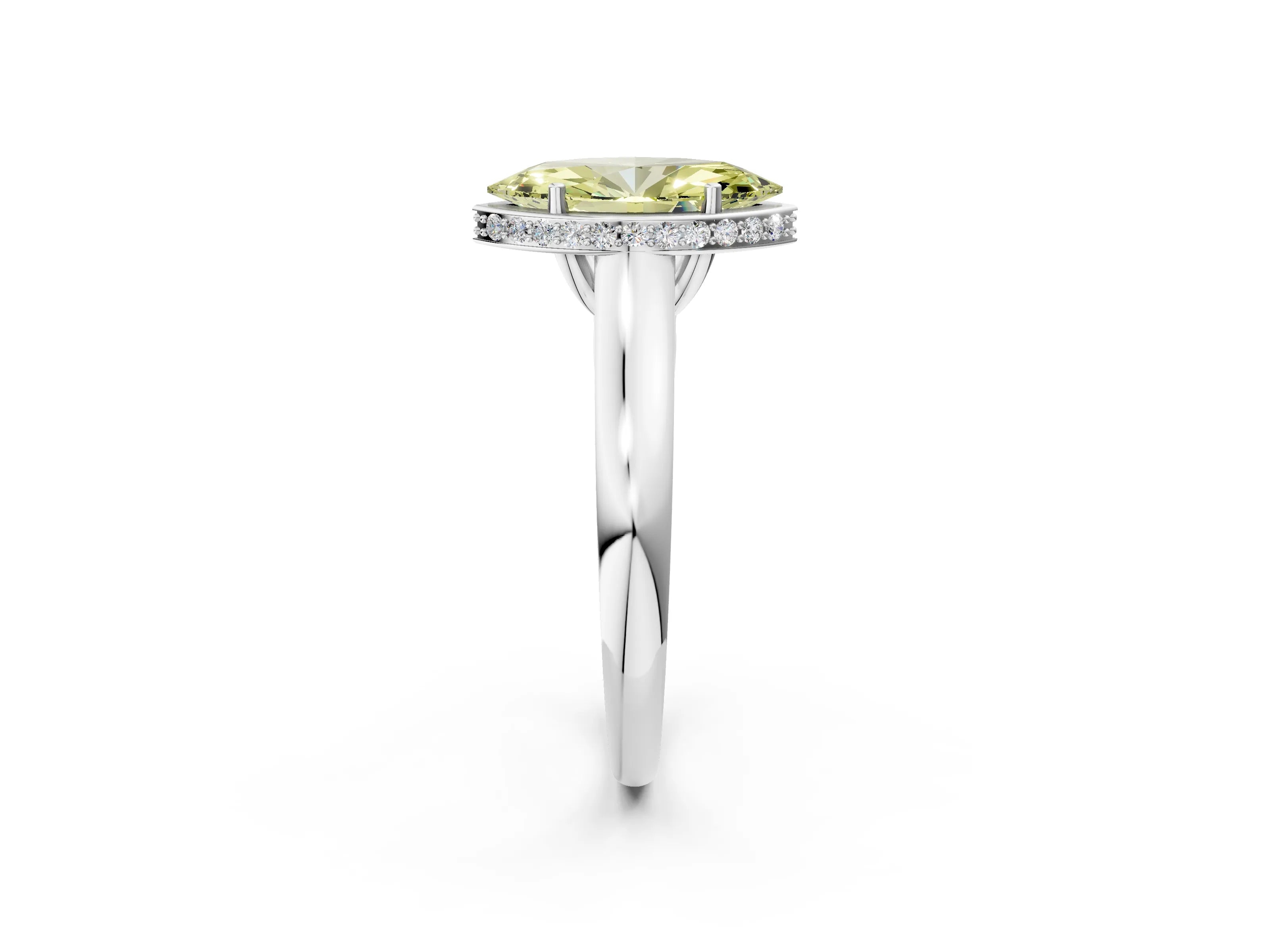 White gold Fancy Yellow Marquise Cut Solitaire Diamond Engagement Ring with Four-Prong Setting and Tapered Band_2