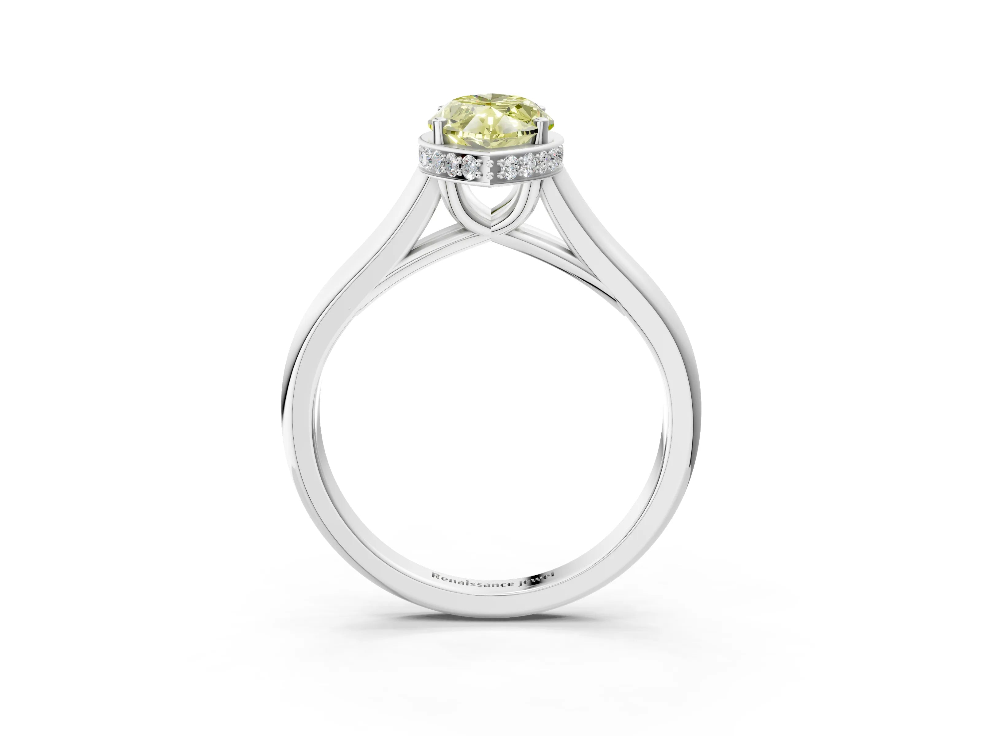 White gold Fancy Yellow Marquise Cut Solitaire Diamond Engagement Ring with Four-Prong Setting and Tapered Band_3