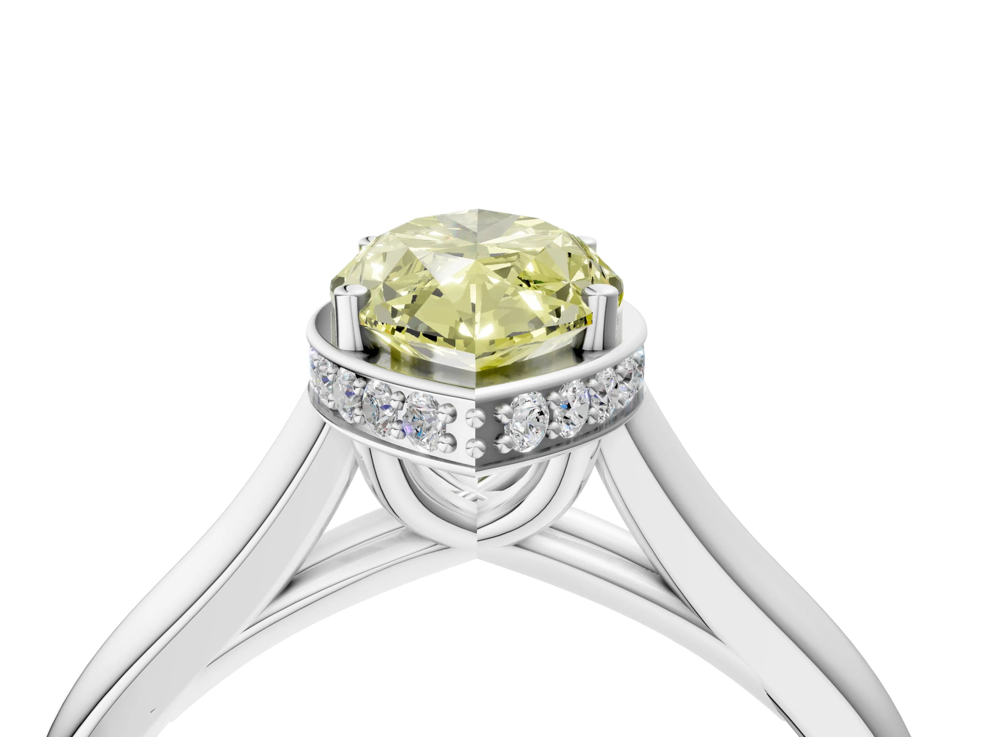 White gold Fancy Yellow Marquise Cut Solitaire Diamond Engagement Ring with Four-Prong Setting and Tapered Band_4