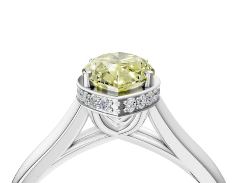 White gold Fancy Yellow Marquise Cut Solitaire Diamond Engagement Ring with Four-Prong Setting and Tapered Band_4