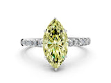 White gold Fancy Yellow Marquise Cut Solitaire Diamond Engagement Ring with Pavé Band and Six-Prong Setting_12