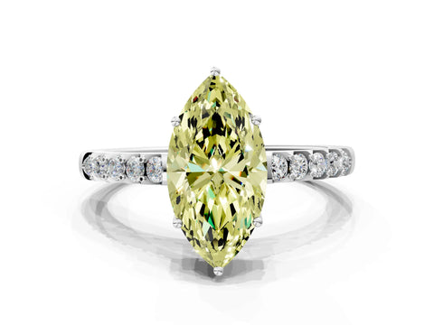 White gold Fancy Yellow Marquise Cut Solitaire Diamond Engagement Ring with Pavé Band and Six-Prong Setting_12