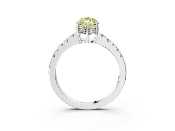 Platinum Fancy Yellow Marquise Cut Solitaire Diamond Engagement Ring with Pavé Band and Six-Prong Setting