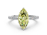 White gold Fancy Yellow Marquise  Cut Solitaire Diamond Engagement Ring with Pave Band and Four-Prong Setting