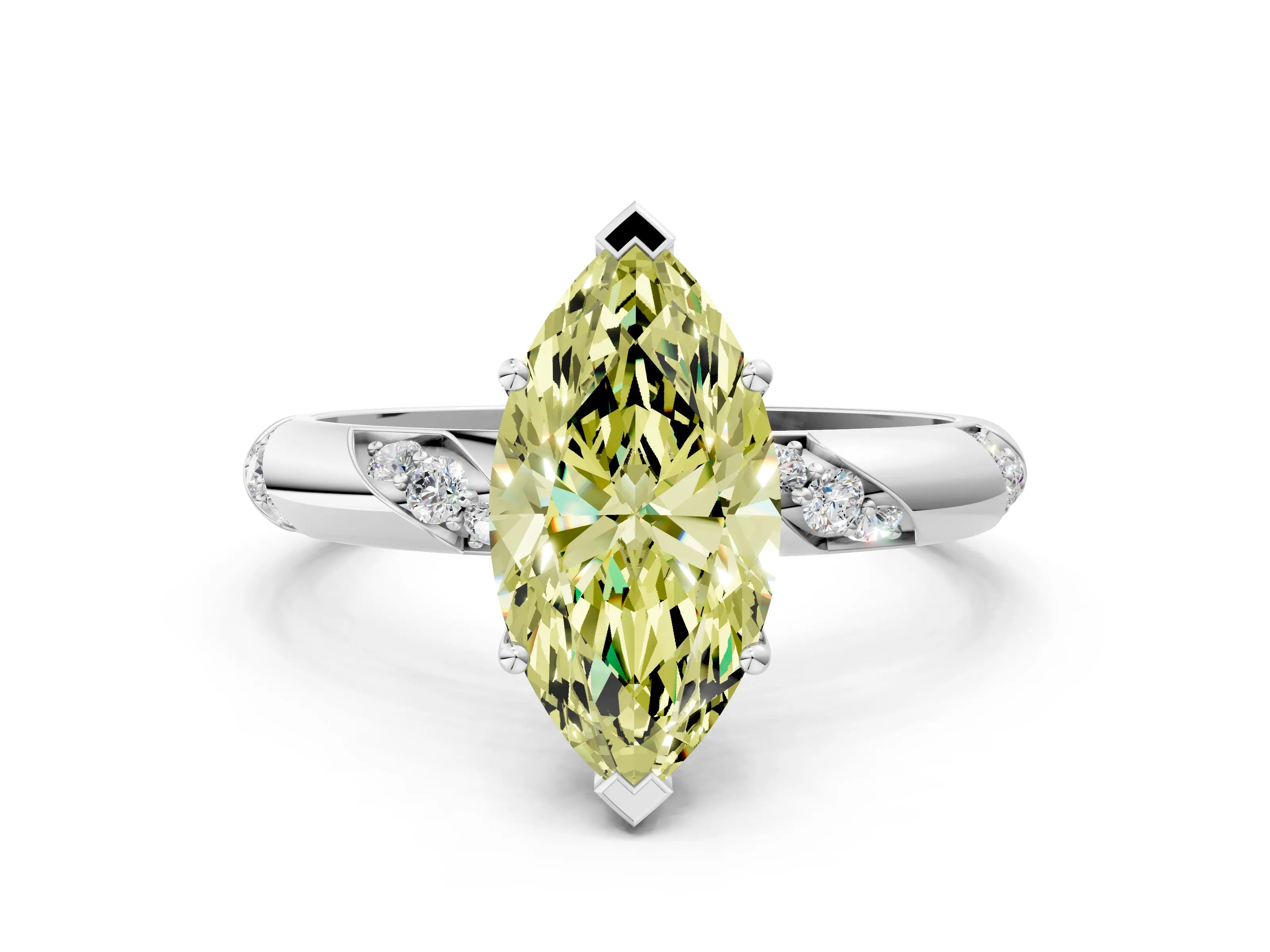White gold Fancy Yellow Marquise Cut Solitaire Diamond Engagement Ring with Twisted Pave Band and Four-Prong Setting_19