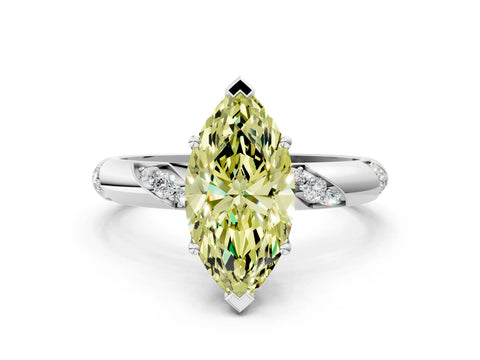 White gold Fancy Yellow Marquise Cut Solitaire Diamond Engagement Ring with Twisted Pave Band and Four-Prong Setting_19