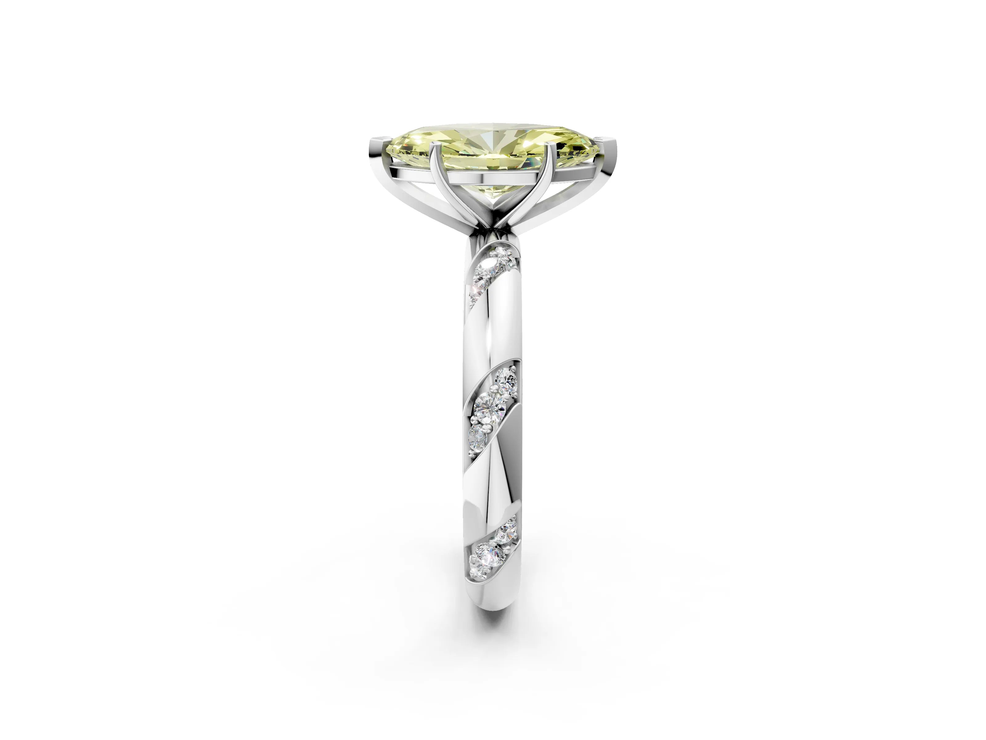 White gold Fancy Yellow Marquise Cut Solitaire Diamond Engagement Ring with Twisted Pave Band and Four-Prong Setting_21