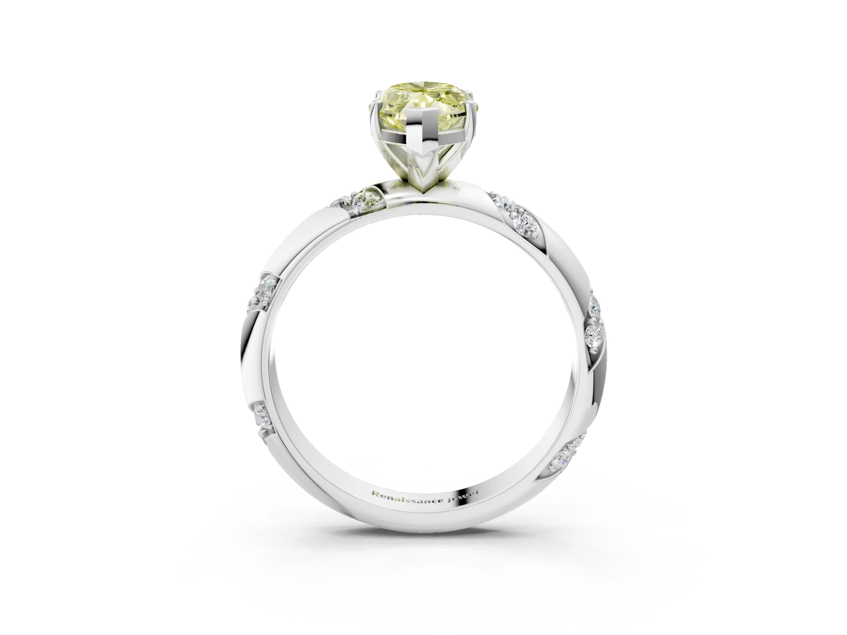 White gold Fancy Yellow Marquise Cut Solitaire Diamond Engagement Ring with Twisted Pave Band and Four-Prong Setting_22
