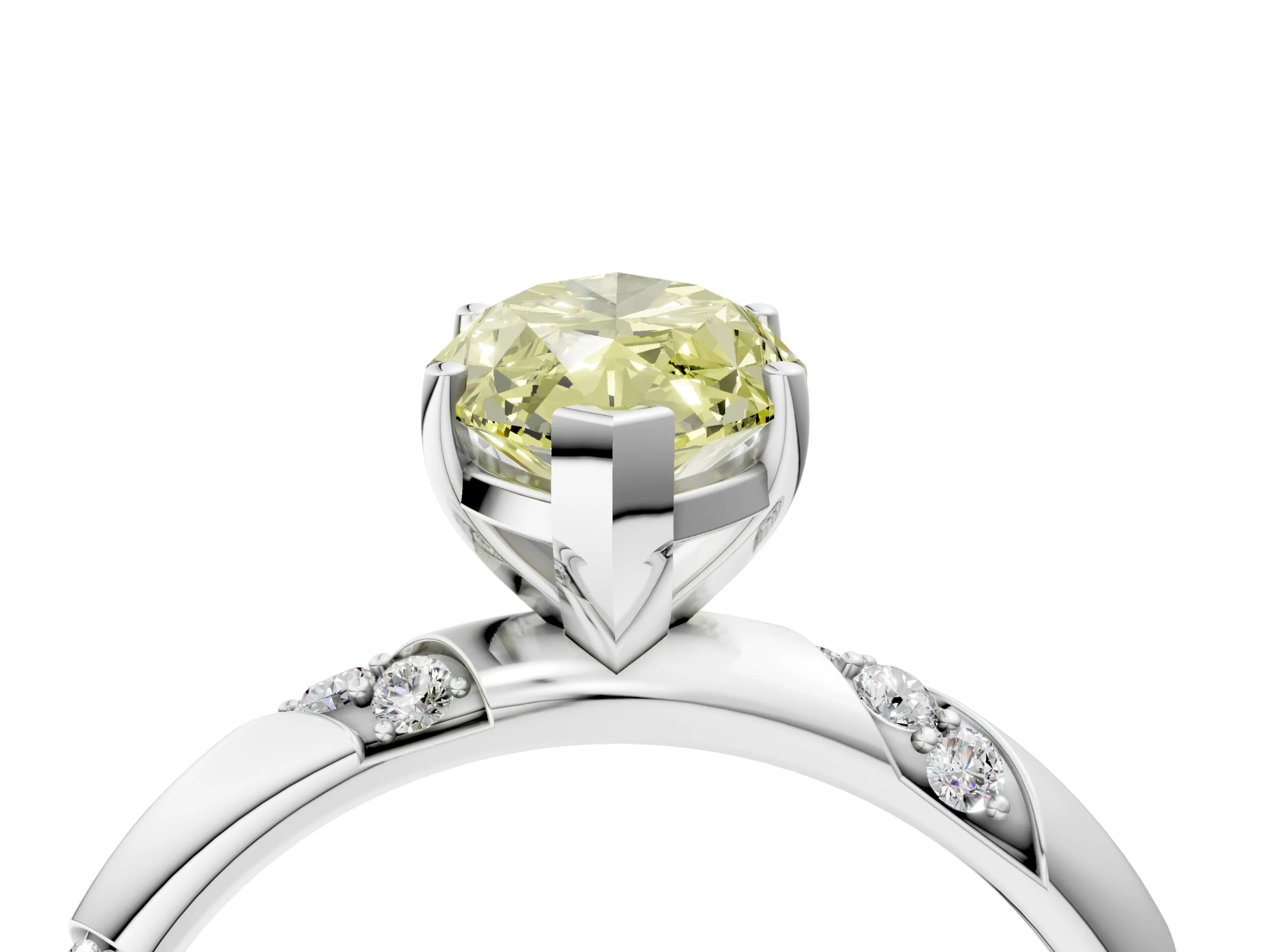 White gold Fancy Yellow Marquise Cut Solitaire Diamond Engagement Ring with Twisted Pave Band and Four-Prong Setting_23