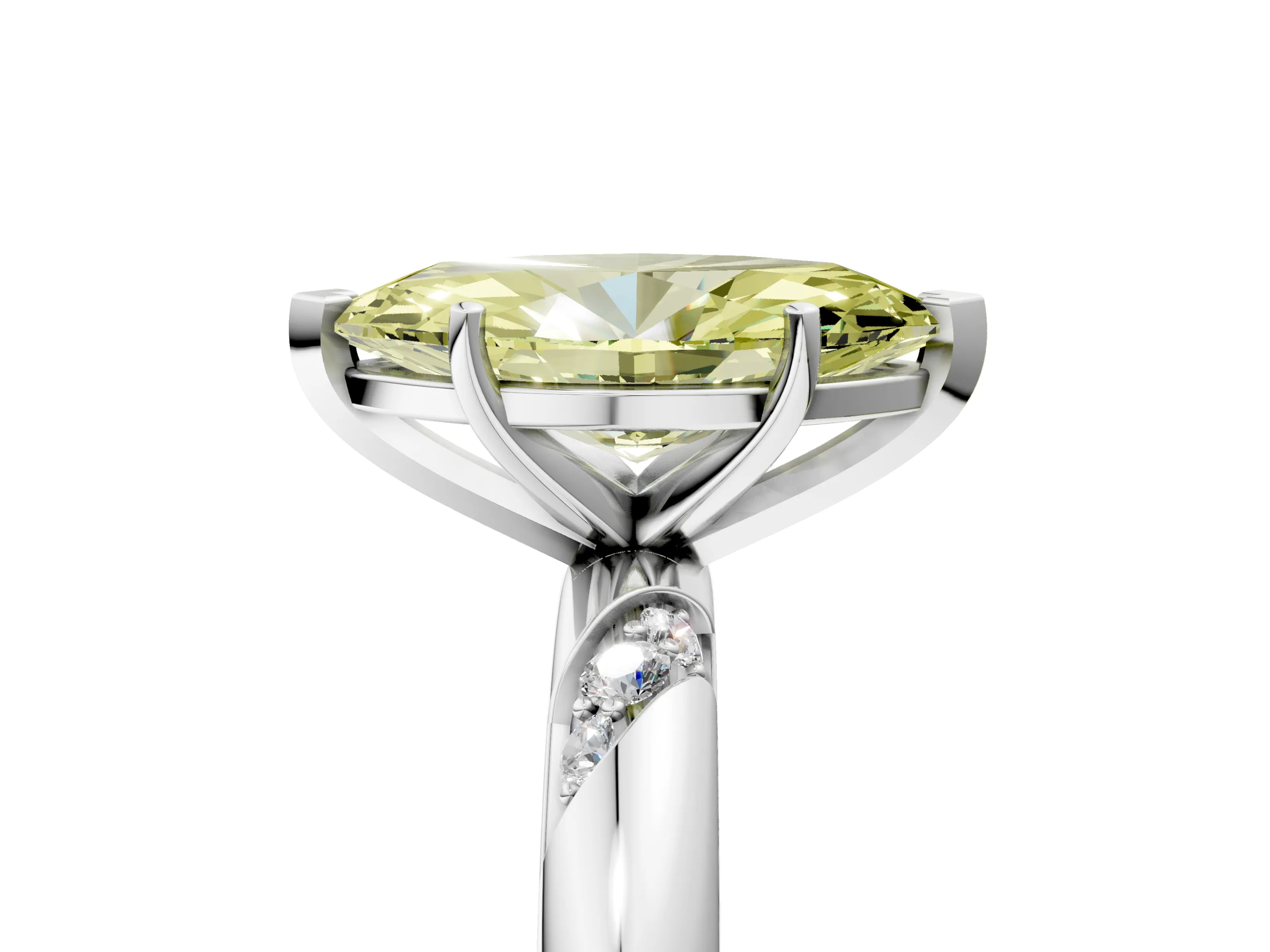 White gold Fancy Yellow Marquise Cut Solitaire Diamond Engagement Ring with Twisted Pave Band and Four-Prong Setting_24