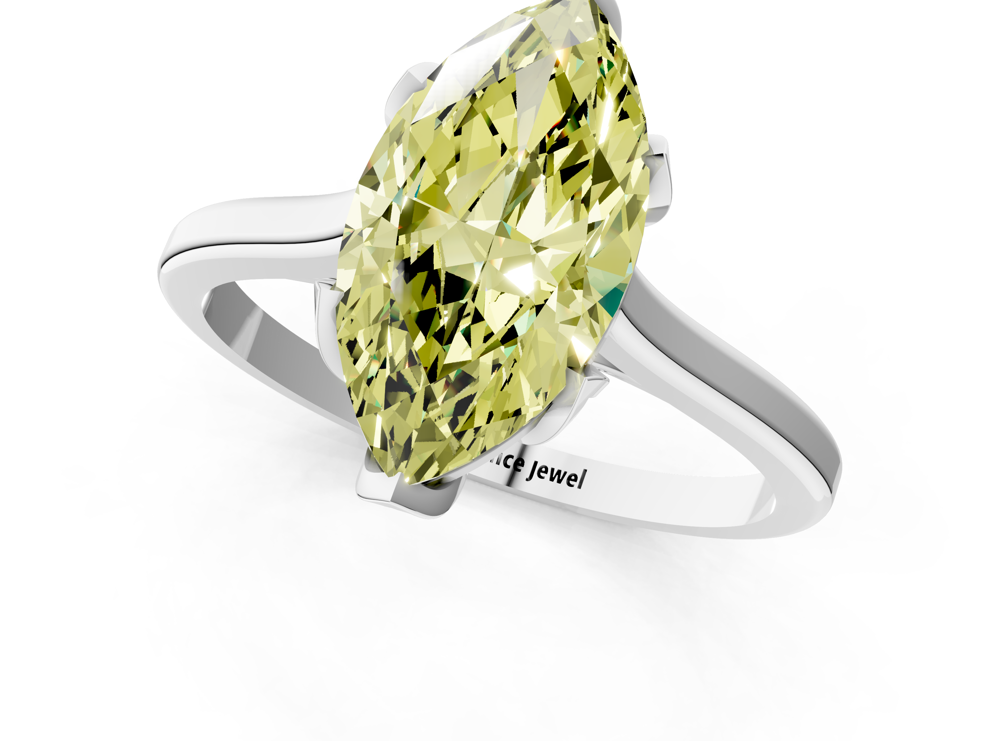 White gold Fancy Yellow Marquise  Cut Solitaire Diamond Ring with Flower-Prong Setting and Classic Band_1