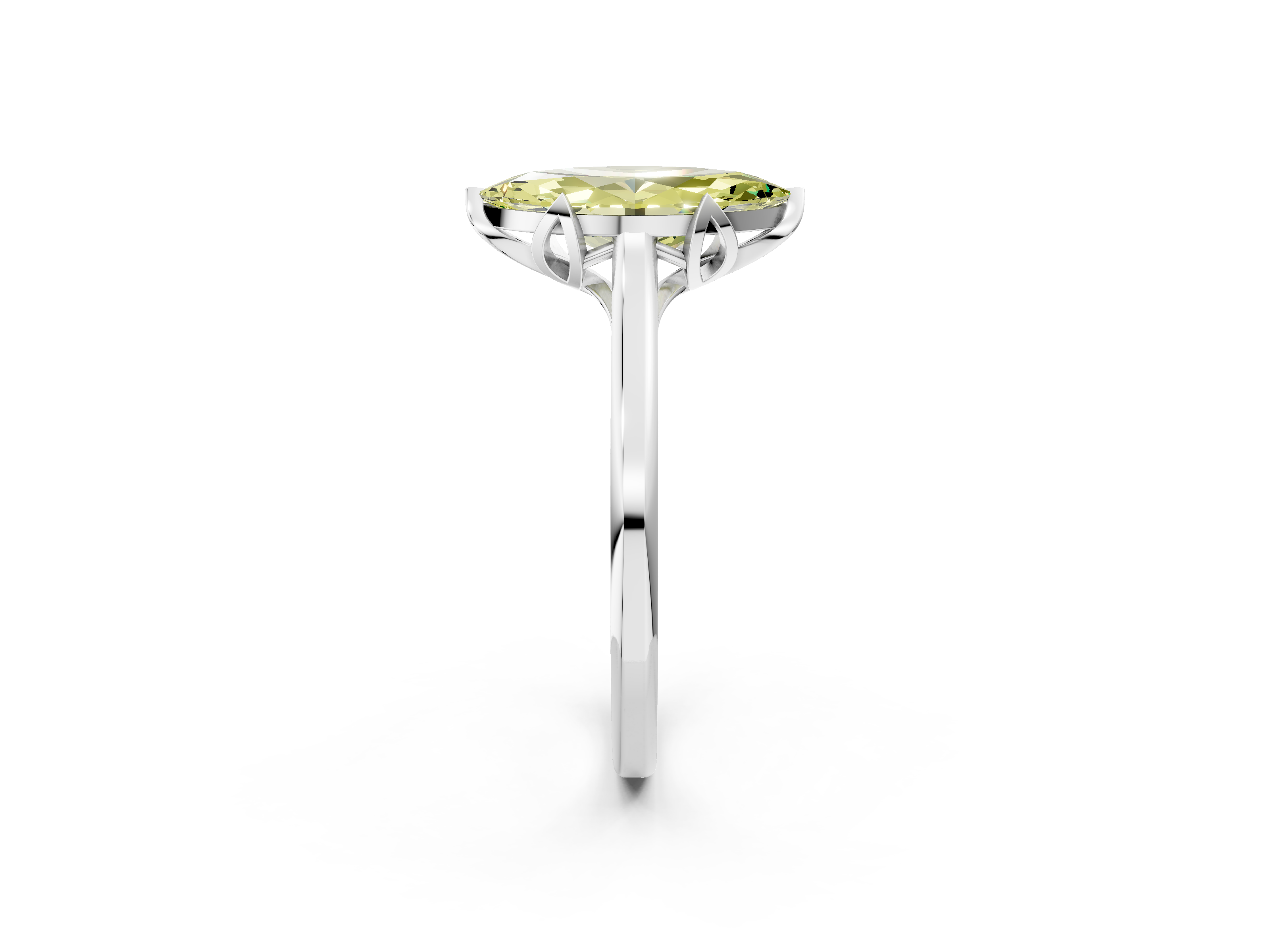 White gold Fancy Yellow Marquise  Cut Solitaire Diamond Ring with Flower-Prong Setting and Classic Band_2