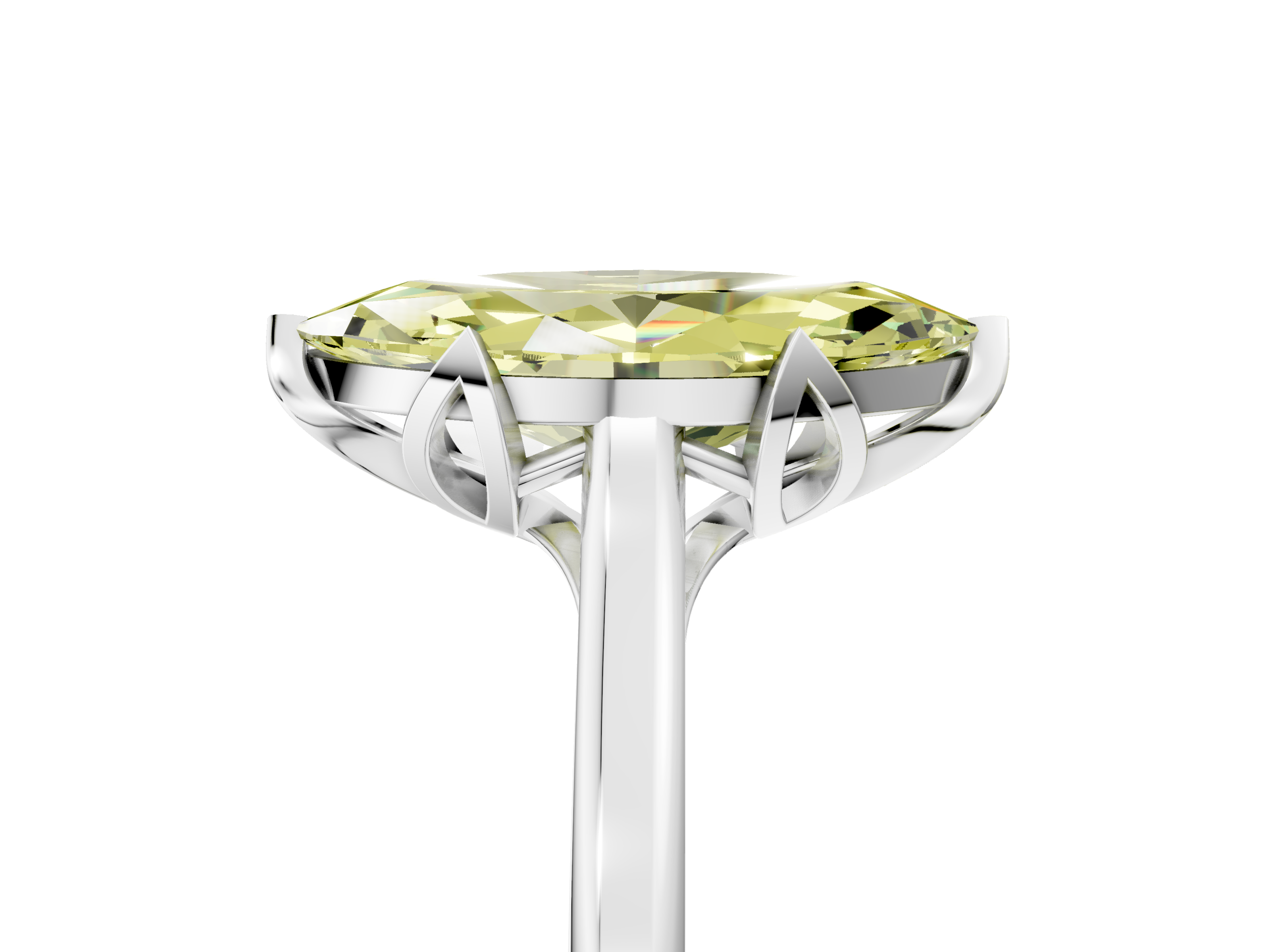 White gold Fancy Yellow Marquise  Cut Solitaire Diamond Ring with Flower-Prong Setting and Classic Band_5