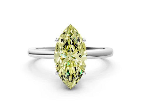 White gold Fancy Yellow Marquise Cut Solitaire Diamond Ring with Prong Setting and Plain Band_12
