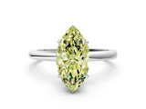 White gold Fancy Yellow Marquise Cut Solitaire Diamond Ring with Prong Setting and Plain Band_12
