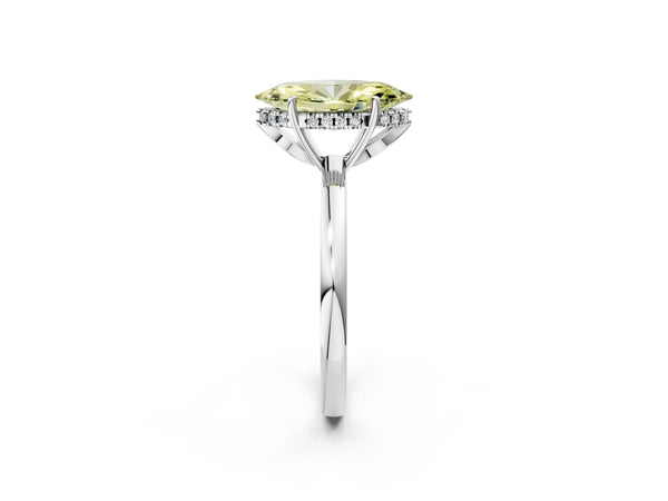 Platinum Fancy Yellow Marquise Cut Solitaire Diamond Ring with Prong Setting and Plain Band