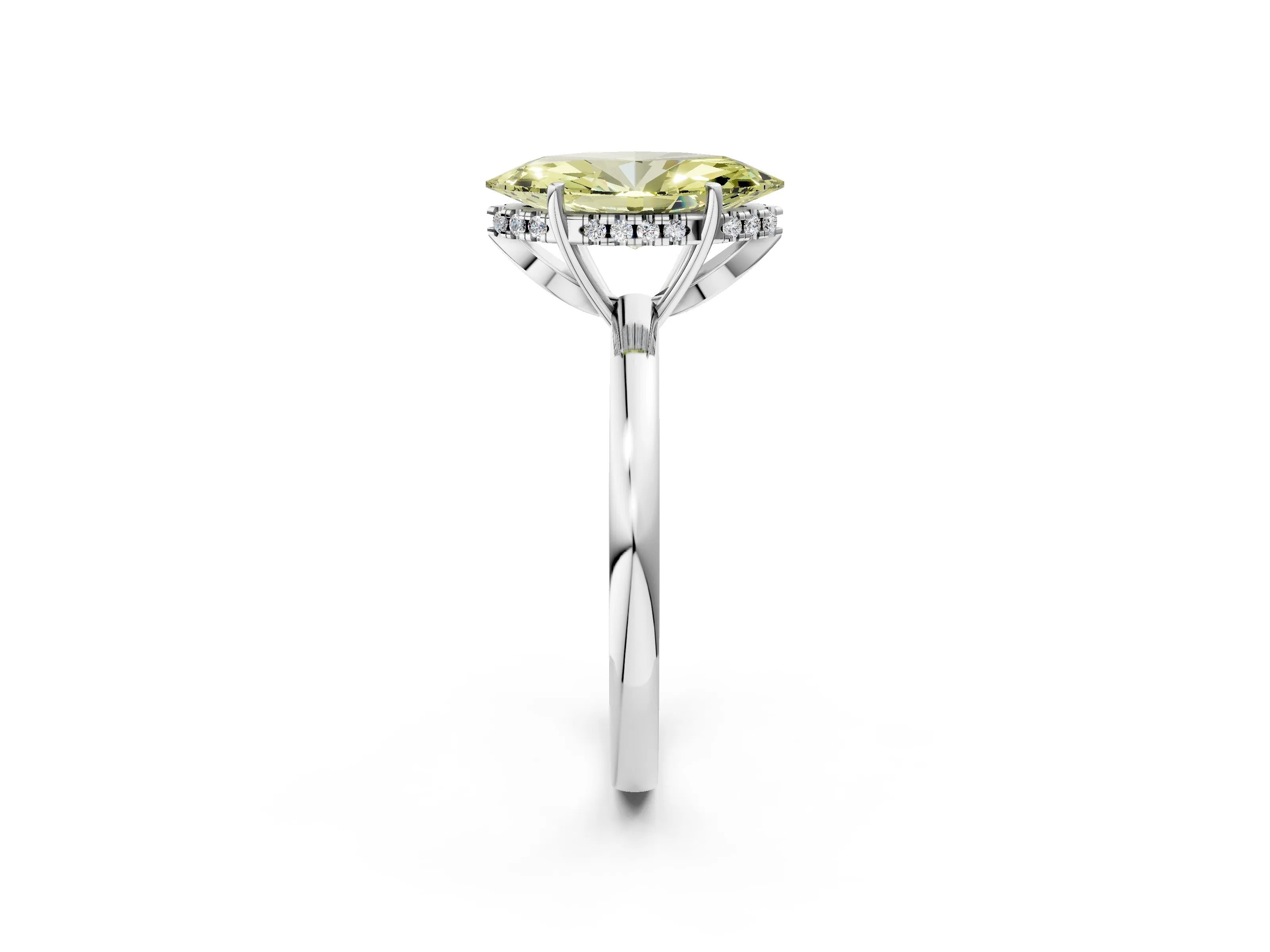 White gold Fancy Yellow Marquise Cut Solitaire Diamond Ring with Prong Setting and Plain Band_14