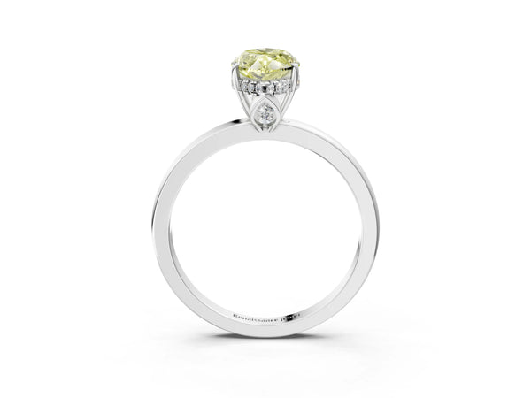 Platinum Fancy Yellow Marquise Cut Solitaire Diamond Ring with Prong Setting and Plain Band