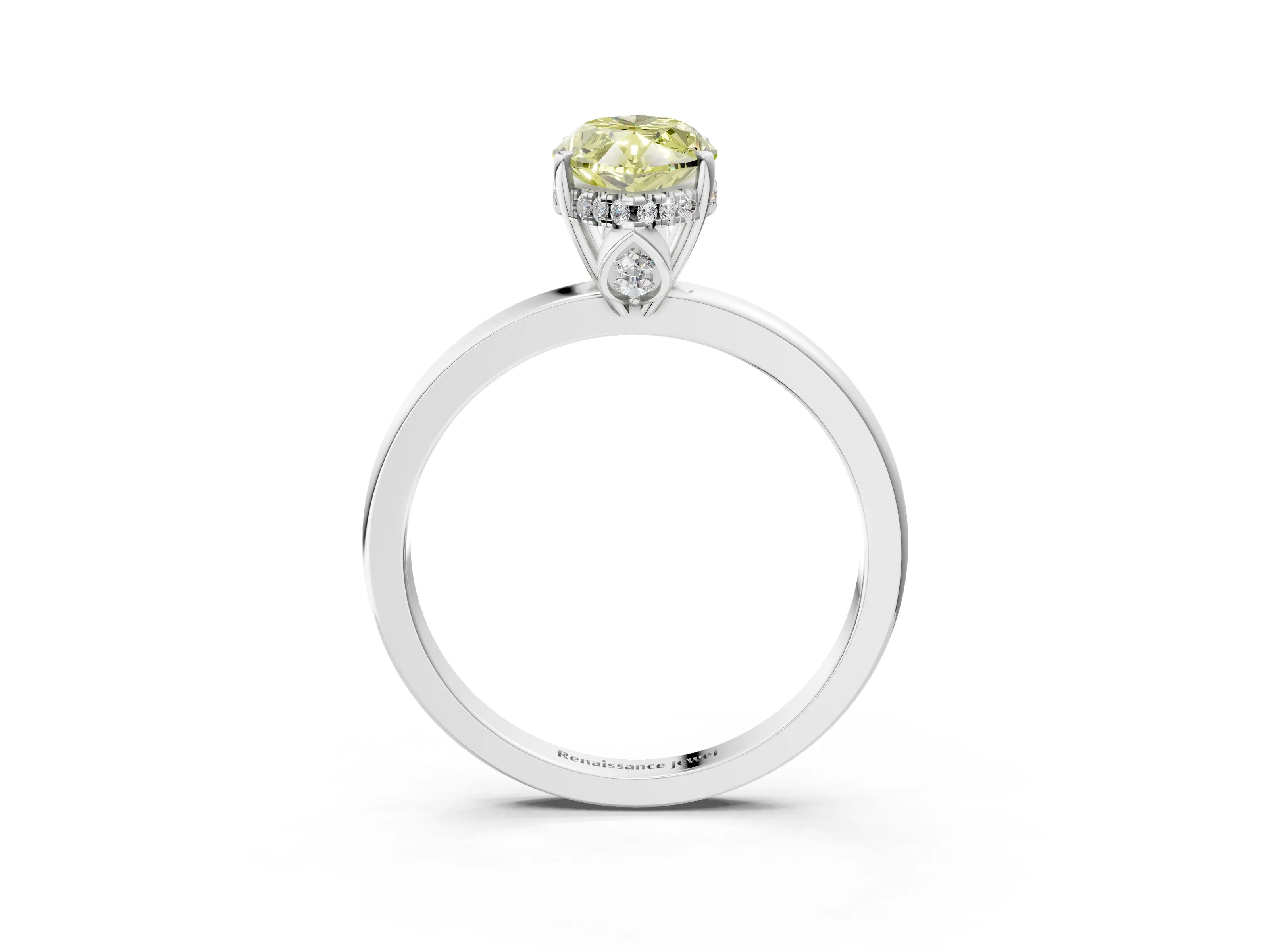 White gold Fancy Yellow Marquise Cut Solitaire Diamond Ring with Prong Setting and Plain Band_15