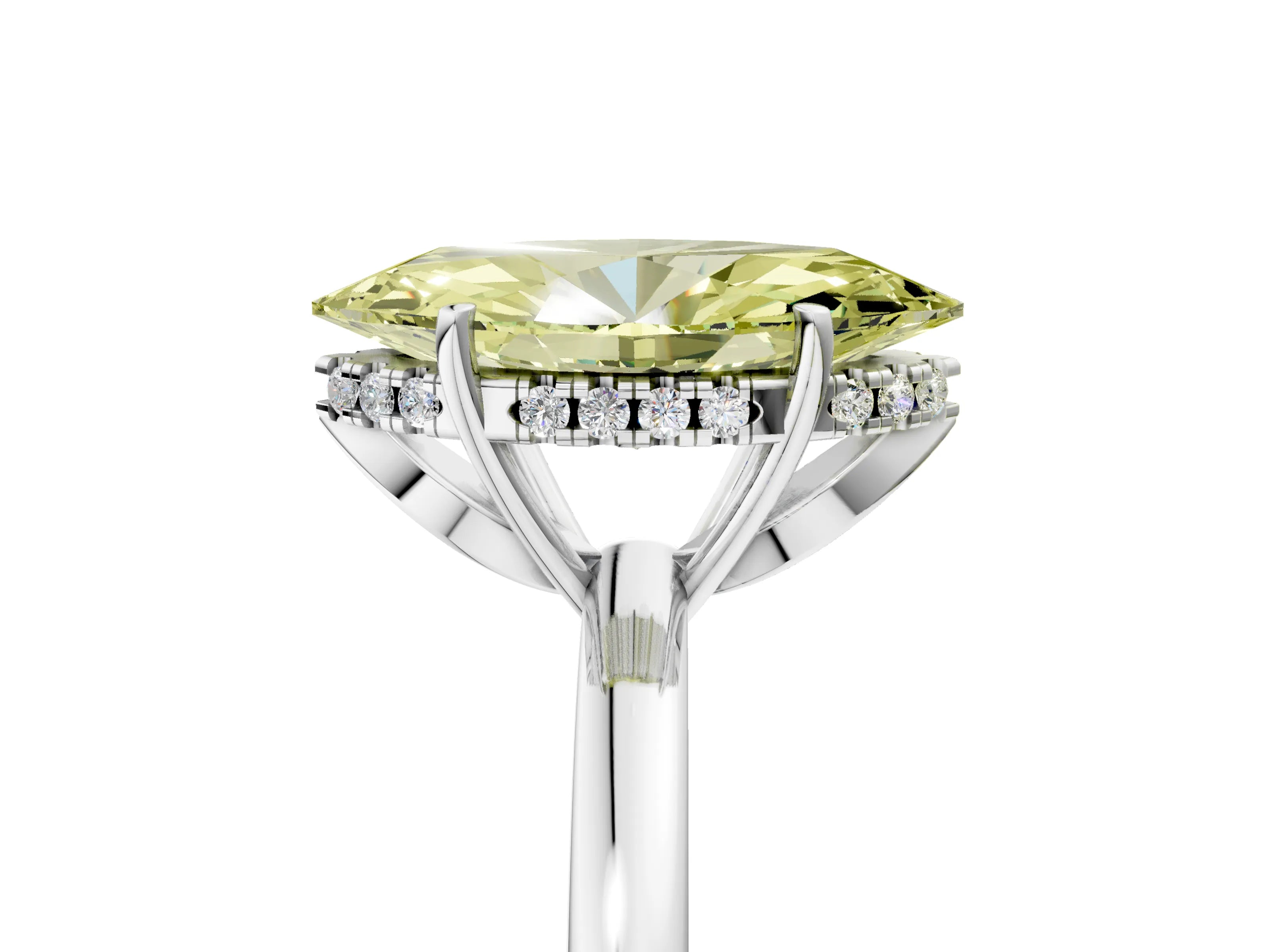 White gold Fancy Yellow Marquise Cut Solitaire Diamond Ring with Prong Setting and Plain Band_17