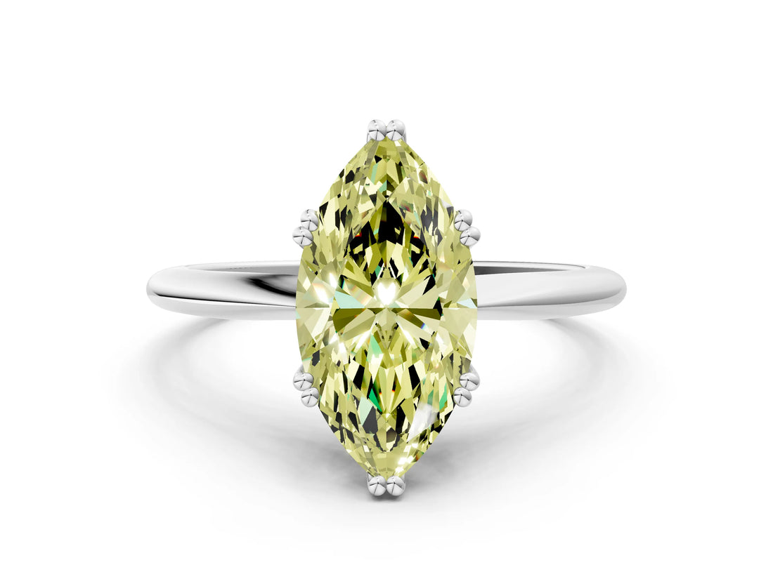 White gold Fancy Yellow Marquise Cut Solitaire Diamond Ring with Six-Prong Setting and Classic Band_24