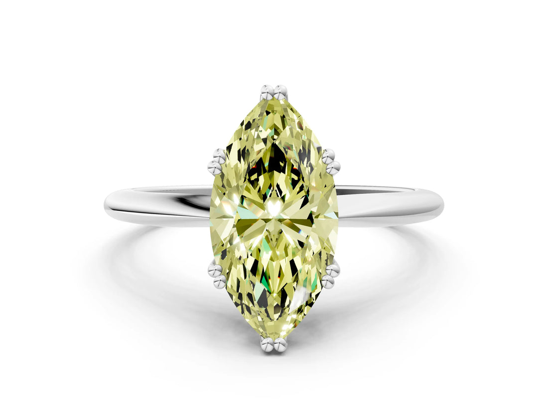 White gold Fancy Yellow Marquise Cut Solitaire Diamond Ring with Six-Prong Setting and Classic Band_25
