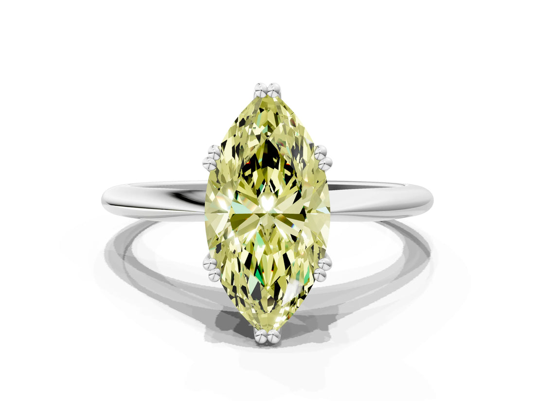 White gold Fancy Yellow Marquise Cut Solitaire Diamond Ring with Six-Prong Setting and Classic Band_48