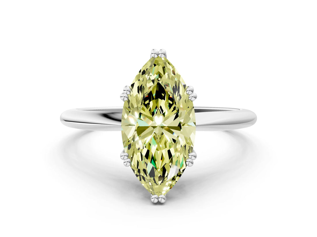 White gold Fancy Yellow Marquise Cut Solitaire Diamond Ring with Six-Prong Setting and Classic Band_49