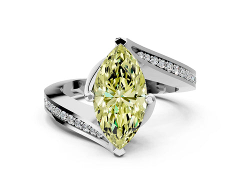 White gold Fancy Yellow Marquise Cut Solitaire Diamond Twist Band with Pavé Setting and Four-Prong Setting_12