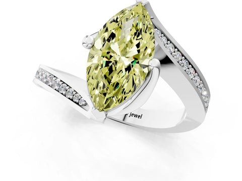 White gold Fancy Yellow Marquise Cut Solitaire Diamond Twist Band with Pavé Setting and Four-Prong Setting_13