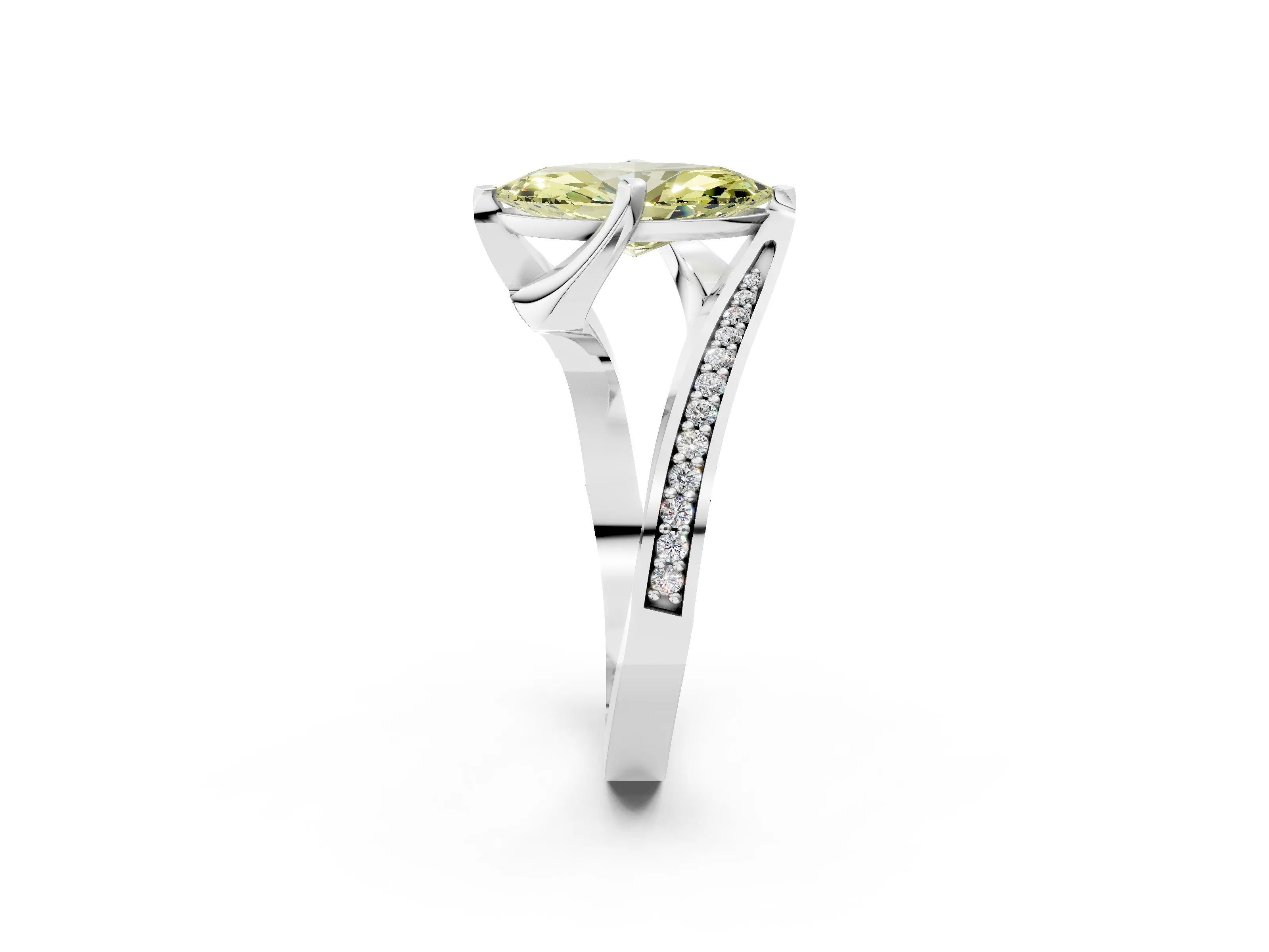 White gold Fancy Yellow Marquise Cut Solitaire Diamond Twist Band with Pavé Setting and Four-Prong Setting_14