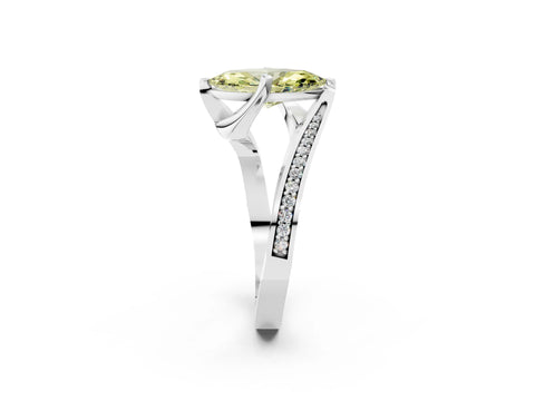 White gold Fancy Yellow Marquise Cut Solitaire Diamond Twist Band with Pavé Setting and Four-Prong Setting_14