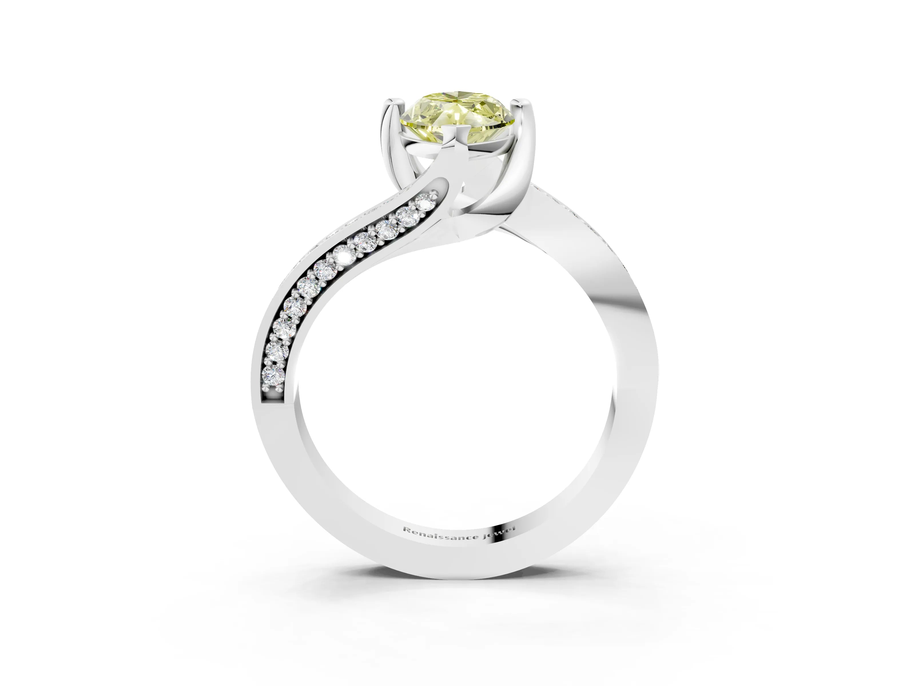 White gold Fancy Yellow Marquise Cut Solitaire Diamond Twist Band with Pavé Setting and Four-Prong Setting_15
